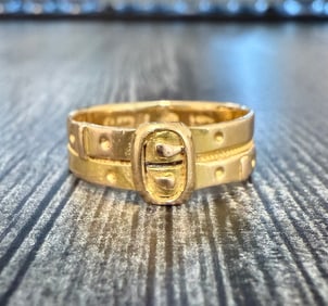 Vintage 18K Double Buckle Band, Size 7