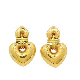 18k Gold Double Heart Drop Earrings