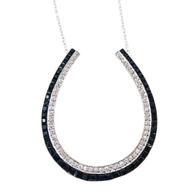 Platinum Diamond & Onyx Horseshoe Necklace