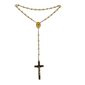 Vintage 10k Gold Beaded Rosary Necklace Medallion & Crucifix