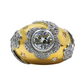 Vintage 18k Gold Diamond Floral Dome Ring