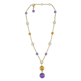 Bvlgari 18k Gold Amethyst Citrine Diamond Parentesi Lavalier Necklace