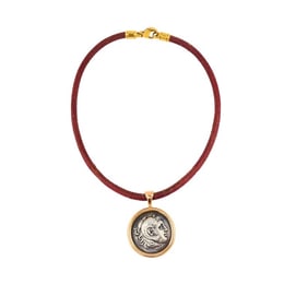 Bvlgari Bulgari Monete Necklace Ancient Roman Coin Gold Leather Cord