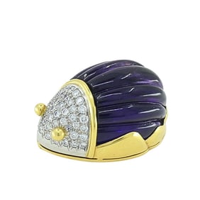 Tiffany & Co. 18K Gold Platinum Diamond Amethyst Scarab Brooch