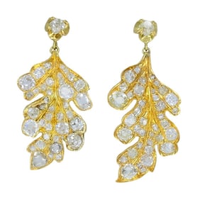 Vintage 14k Gold Diamond Leaf Drop Earrings