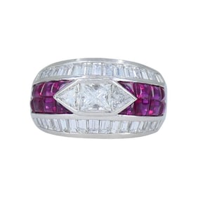 1960s Ruby Diamond Platinum Dome Ring 6.5