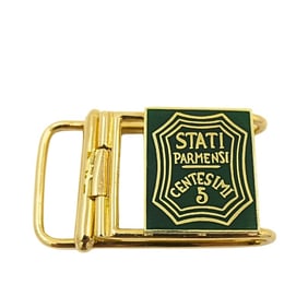 Vintage Belt Buckle Pendant 14k Gold Green Enamel