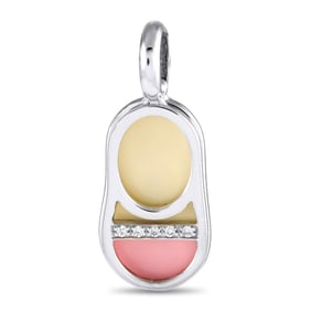 Aaron Basha 18K White Gold Diamond and Enamel Baby Shoe Charm AB08-111124