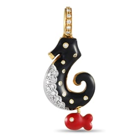 Aaron Basha 18K Yellow Gold Diamond and Black and Red Enamel Seahorse Charm AB03-111524