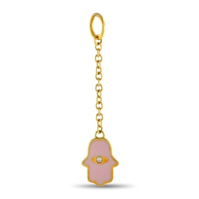Aaron Basha 18K Yellow Gold Diamond and Pink Enamel Hamsa Charm PendantAB11-111824