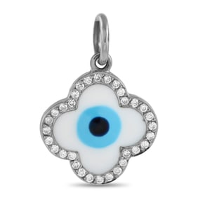 Aaron Basha 18K White Gold Diamond and Enamel Evil Eye Charm AB32-111824
