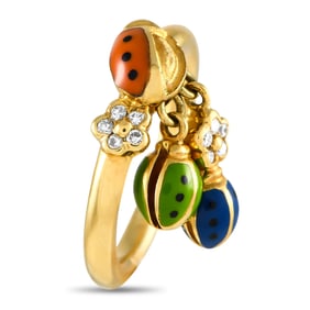 Aaron Basha 18K Yellow Gold Diamond and Enamel Ladybug Drop Ring AB11-111524