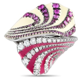 Aurelia 18K White Gold 1.20ct Diamond and Sapphire Enamel Statement Ring AU11-121624