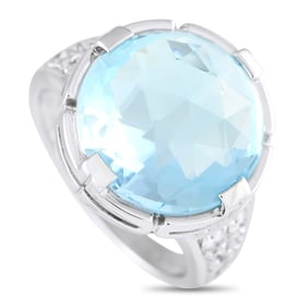 Bvlgari Parentesi 18K White Gold Diamond and Topaz Ring BV21-011625