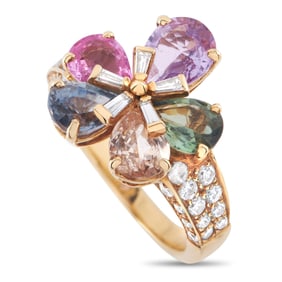 Bvlgari 18K Yellow Gold Diamond and Sapphire Flower Ring BV03-061225