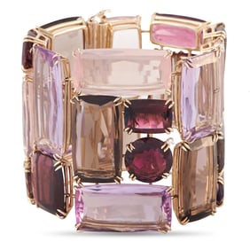 H. Stern Cobblestone 18K Yellow Gold 0.21ct Diamond, Amethyst, Quartz, and Tourmaline Bracelet HS14-