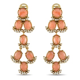 Laura Munder 18K Yellow Gold 1.35ct Diamond and Coral Clip-On Dangle Earrings LM38-061125
