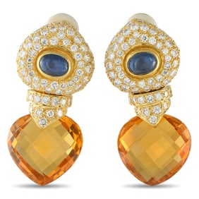 LB Exclusive 18K Yellow Gold 4.76ct Diamond, Citrine, and Sapphire Earrings MF36-061125