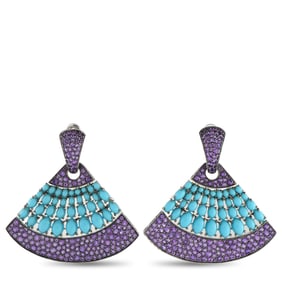 LB Exclusive 18K White Gold Turquoise and Amethyst Earrings MF37-061125