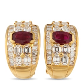 LB Exclusive 18K Yellow Gold 5.20ct Diamond and Ruby Earrings MF04-061725