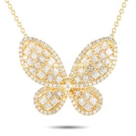 LB Exclusive 14K Yellow Gold 3.73ct Diamond Butterfly Necklace MF24-110623
