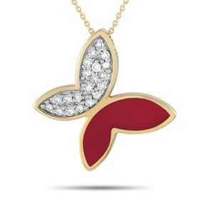 LB Exclusive 14K Yellow Gold 0.15ct Diamond Butterfly Pendant Necklace PN15064R