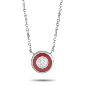 LB Exclusive 14K White Gold 0.13ct Diamond and Red Enamel Necklace PN15197-W