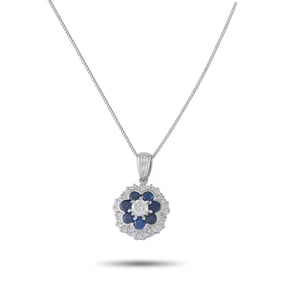 LB Exclusive Platinum 0.62ct Diamond and Sapphire Flower Necklace MF25-061625
