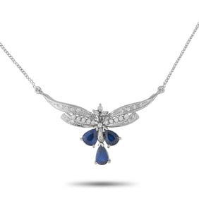 LB Exclusive Platinum 0.40 ct Diamond and 2.63 ct Sapphire Art Deco Necklace MF32-061625