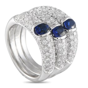 LB Exclusive 18K White Gold 1.86ct Diamond and Sapphire Three-Row Ring MF15-061325