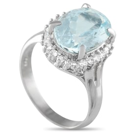 LB Exclusive Platinum 0.34ct Diamond and Aquamarine Ring MF23-061625