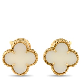 Van Cleef & Arpels Vintage Alhambra 18K Yellow Gold White Coral Clip-On Earrings VC06-061125