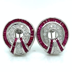 18K White Gold Ruby & Diamond Earrings