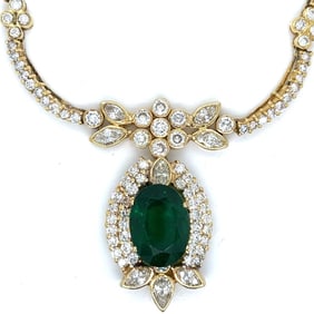 18K Yellow Gold 11.04 Ct. Emerald & Diamond Necklace