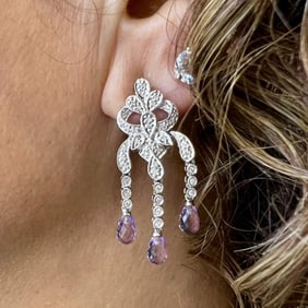 18K White Gold Amethyst & Diamond Earrings