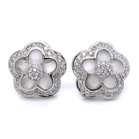 18K White Gold Crystal & Diamond Flower Earrings