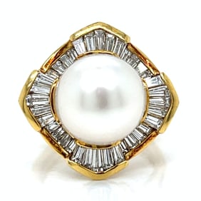 18K Yellow Gold South Sea Pearl & Diamond Ring