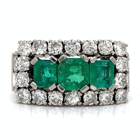 Art Deco Platinum Colombian Emerald & Diamond Ring