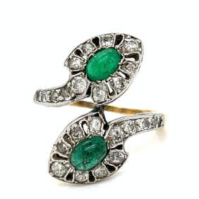 Victorian 18K & Silver Top Emerald and Diamond Ring