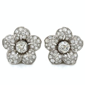 Art Deco Platinum 6.60 Ct. Diamond Flower Earrings