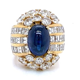 18K Yellow Gold Ceylon Sapphire & Diamond Ring