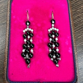 Art Deco Platinum & 18K Diamond and Onyx Earrings