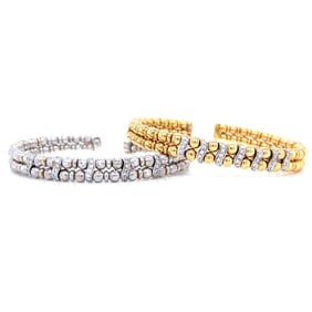 PAIR of 18K Yellow & White gold Diamond Bangles