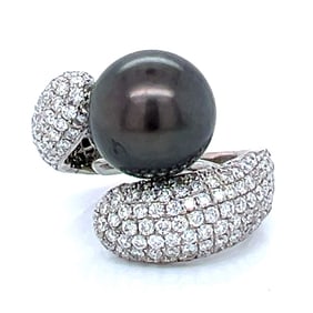 18K White Gold South Sea Pearl & Diamond Ring