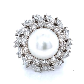 Platinum 6.30 Ct. Diamond & South Sea Pearl Ring