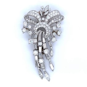 1950's Platinum 11.00 Ct. Diamond Brooch
