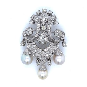 Platinum 5.00 Ct. Diamond & Pearl Brooch