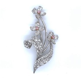 18K White Gold 3.74 Ct. Certified Diamond Flower Brooch