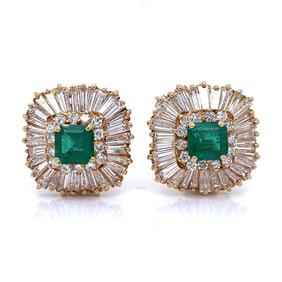 18K Yellow Gold Emerald & Diamond Earrings