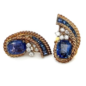 1960’s 14K Yellow Gold Sapphire & Diamond Earrings